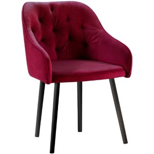 Vínově červená sametová jídelní židle MICADONI NISSI  - Výška80 cm- Šířka 54 cm