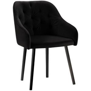 Černá sametová jídelní židle MICADONI NISSI  - Výška80 cm- Šířka 54 cm