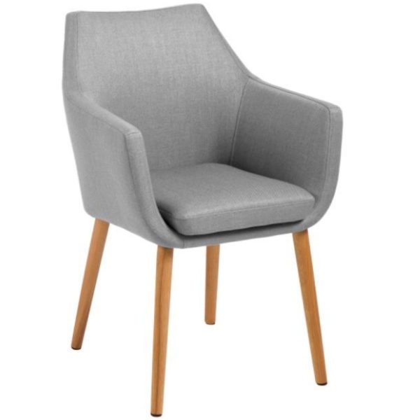 Scandi Světle šedá látková jídelní židle Marte s područkami  - Výška84 cm- Šířka 58 cm