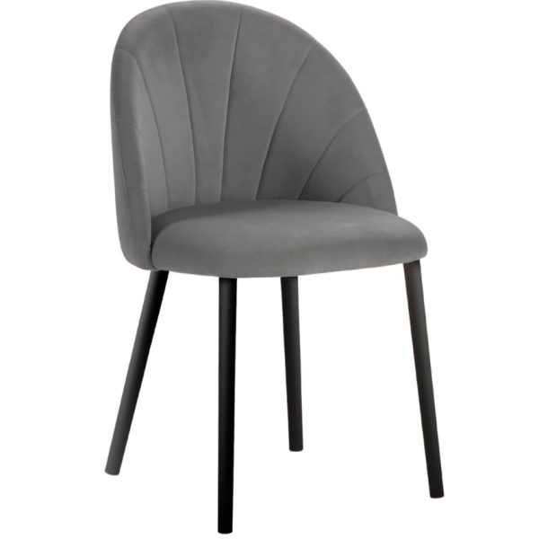 Světle šedá sametová jídelní židle MICADONI VENTURA  - Výška80 cm- Šířka 52 cm