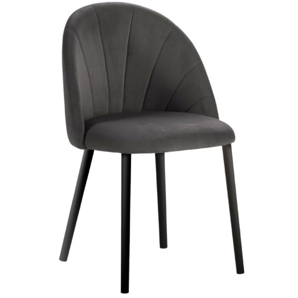 Tmavě šedá sametová jídelní židle MICADONI VENTURA  - Výška80 cm- Šířka 52 cm