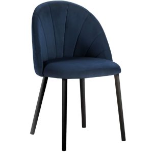 Tmavě modrá sametová jídelní židle MICADONI VENTURA  - Výška80 cm- Šířka 52 cm