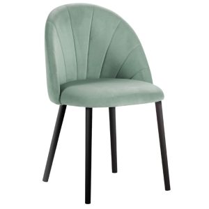 Pistáciově zelená sametová jídelní židle MICADONI VENTURA  - Výška80 cm- Šířka 52 cm