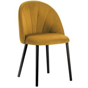 Hořčicově žlutá sametová jídelní židle MICADONI VENTURA  - Výška80 cm- Šířka 52 cm