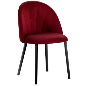 Vínově červená sametová jídelní židle MICADONI VENTURA  - Výška80 cm- Šířka 52 cm
