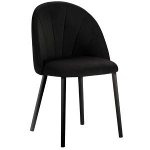 Černá sametová jídelní židle MICADONI VENTURA  - Výška80 cm- Šířka 52 cm
