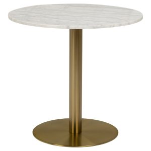 Scandi Bílý mramorový bistro stůl Aron 80 cm se zlatou kartáčovanou podnoží  - Průměr80 cm- Výška 75 cm