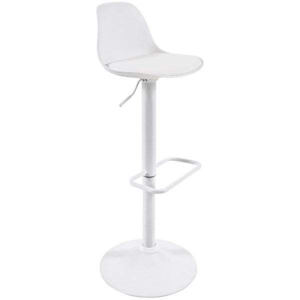 Bílá koženková barová židle Kave Home Orlando s bílou podnoží 60-82 cm  - Výška82-104 cm- Šířka 38