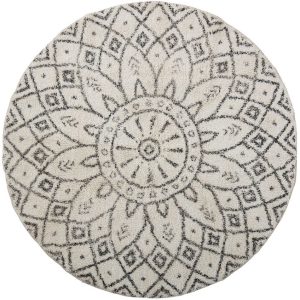 Bílý bavlněný koberec se vzorem Bloomingville Acton 120 cm  - Průměr120 cm- Koberec 100% bavlna