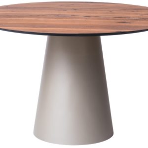 Hnědý dubový jídelní stůl Marco Barotti 130 cm s matnou stříbrnou podnoží  - Výška75 cm- Průměr 130 cm