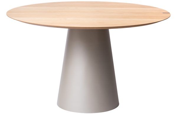 Dubový jídelní stůl Marco Barotti 130 cm s matnou stříbrnou podnoží  - Výška75 cm- Průměr 130 cm