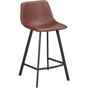 Hnědá koženková barová židle ROWICO AUBURN 65 cm  - Výška89 cm- Šířka 45 cm