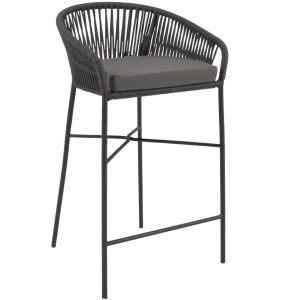 Černá pletená barová židle Kave Home Yanet 80 cm  - Výška110 cm- Šířka 55 cm