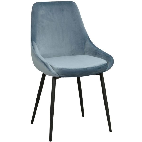 Modrá sametová jídelní židle ROWICO SIERRA  - Výška85 cm- Šířka 49 cm