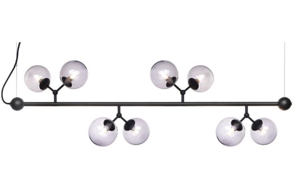 Kouřově šedé skleněné horizontální závěsné světlo Halo Design Atom 123 cm  - Šířka123 cm- Výška 37 cm