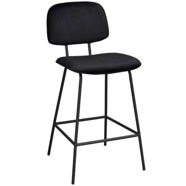 Černá sametová barová židle ROWICO BRYAN 65 cm  - Výška94 cm- Šířka 47 cm
