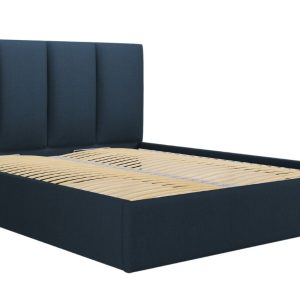 Modrá látková dvoulůžková postel MICADONI Pyla 140 x 200 cm s úložným prostorem  - Šířka150 cm- Hloubka 208 cm