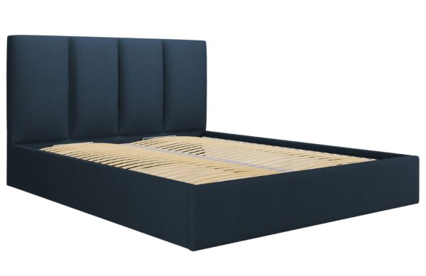 Modrá látková dvoulůžková postel MICADONI Pyla 140 x 200 cm s úložným prostorem  - Šířka150 cm- Hloubka 208 cm