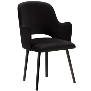 Černá sametová jídelní židle MICADONI MARIN  - Výška85 cm- Šířka 54 cm