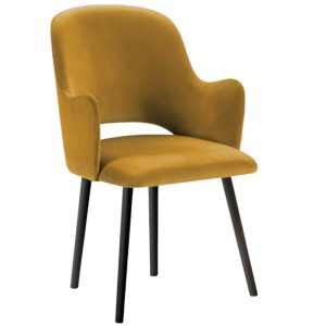 Žlutá sametová jídelní židle MICADONI MARIN  - Výška85 cm- Šířka 54 cm