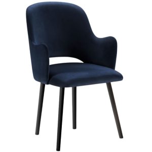 Tmavě modrá sametová jídelní židle MICADONI MARIN  - Výška85 cm- Šířka 54 cm