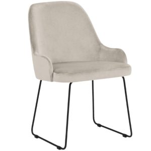 Béžová sametová jídelní židle MICADONI OLIVINE  - Výška86 cm- Šířka 55 cm