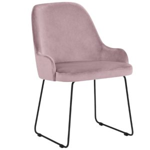 Růžová sametová jídelní židle MICADONI OLIVINE  - Výška86 cm- Šířka 55 cm