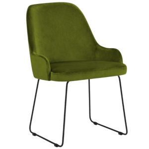 Zelená sametová jídelní židle MICADONI OLIVINE  - Výška86 cm- Šířka 55 cm