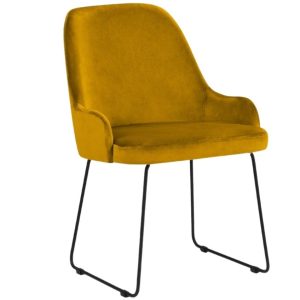 Žlutá sametová jídelní židle MICADONI OLIVINE  - Výška86 cm- Šířka 55 cm