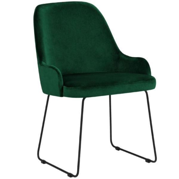 Tmavě zelená sametová jídelní židle MICADONI OLIVINE  - Výška86 cm- Šířka 55 cm