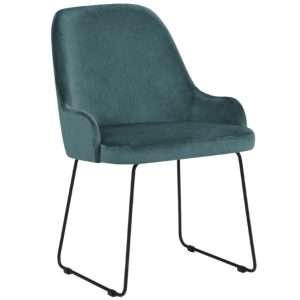 Petrolejově modrá sametová jídelní židle MICADONI OLIVINE  - Výška86 cm- Šířka 55 cm