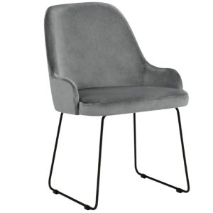 Světle šedá sametová jídelní židle MICADONI OLIVINE  - Výška86 cm- Šířka 55 cm