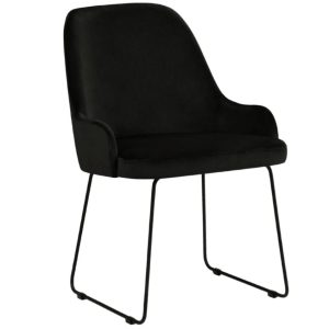 Černá sametová jídelní židle MICADONI OLIVINE  - Výška86 cm- Šířka 55 cm