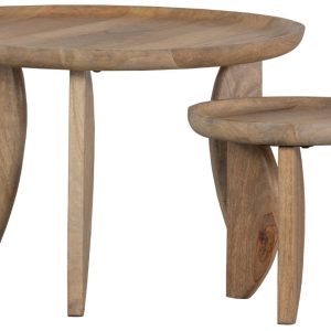 Hoorns Set dvou mangových odkládacích stolků Nataj 40/70 cm  - Výška35/47 cm- Průměr 40/70 cm