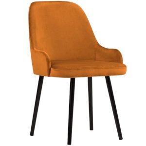 Oranžová sametová jídelní židle MICADONI FLINT  - Výška85 cm- Šířka 55 cm