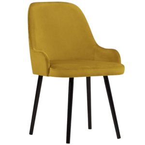 Žlutá sametová jídelní židle MICADONI FLINT  - Výška85 cm- Šířka 55 cm