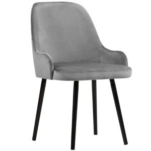 Světle šedá sametová jídelní židle MICADONI FLINT  - Výška85 cm- Šířka 55 cm