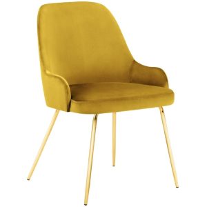 Žlutá sametová jídelní židle MICADONI CADIZ  - Výška85 cm- Šířka 60 cm