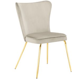 Béžová sametová jídelní židle MICADONI ARI  - Výška88 cm- Šířka 60 cm