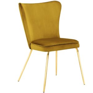 Žlutá sametová jídelní židle MICADONI ARI  - Výška88 cm- Šířka 60 cm