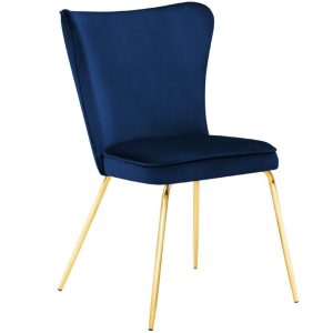 Královsky modrá sametová jídelní židle MICADONI ARI  - Výška88 cm- Šířka 60 cm