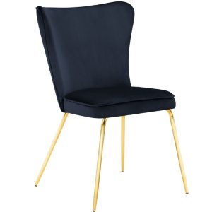 Tmavě modrá sametová jídelní židle MICADONI ARI  - Výška88 cm- Šířka 60 cm