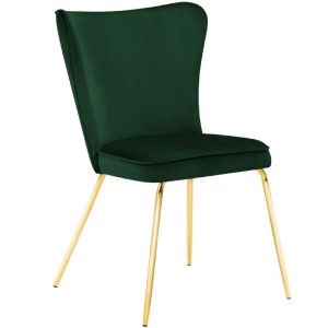 Tmavě zelená sametová jídelní židle MICADONI ARI  - Výška88 cm- Šířka 60 cm
