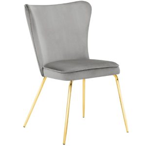 Světle šedá sametová jídelní židle MICADONI ARI  - Výška88 cm- Šířka 60 cm