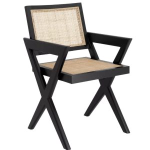 Černá dřevěná jídelní židle Eichholtz Augustin s ratanovým výpletem  - Výška84