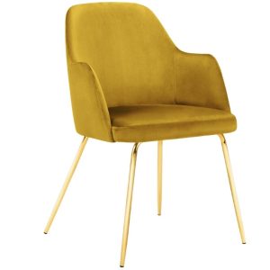 Žlutá sametová jídelní židle MICADONI CHAYA  - Výška85 cm- Šířka 59 cm