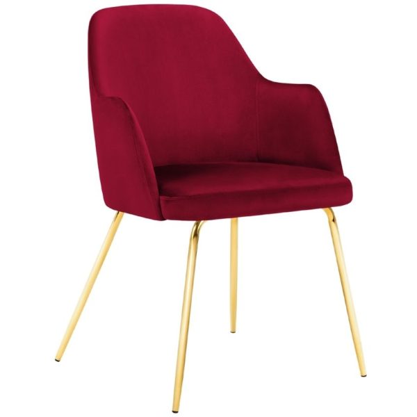 Červená sametová jídelní židle MICADONI CHAYA  - Výška85 cm- Šířka 59 cm