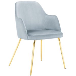 Světle modrá sametová jídelní židle MICADONI CHAYA  - Výška85 cm- Šířka 59 cm