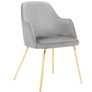Světle šedá sametová jídelní židle MICADONI CHAYA  - Výška85 cm- Šířka 59 cm