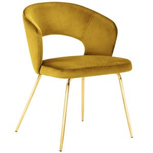 Žlutá sametová jídelní židle MICADONI WEDI  - Výška80 cm- Šířka 56 cm